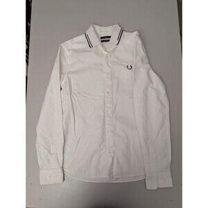 Fred Perry White Button Down Shirt Mens 38 96cm  Long Sleeve Tipped Collar